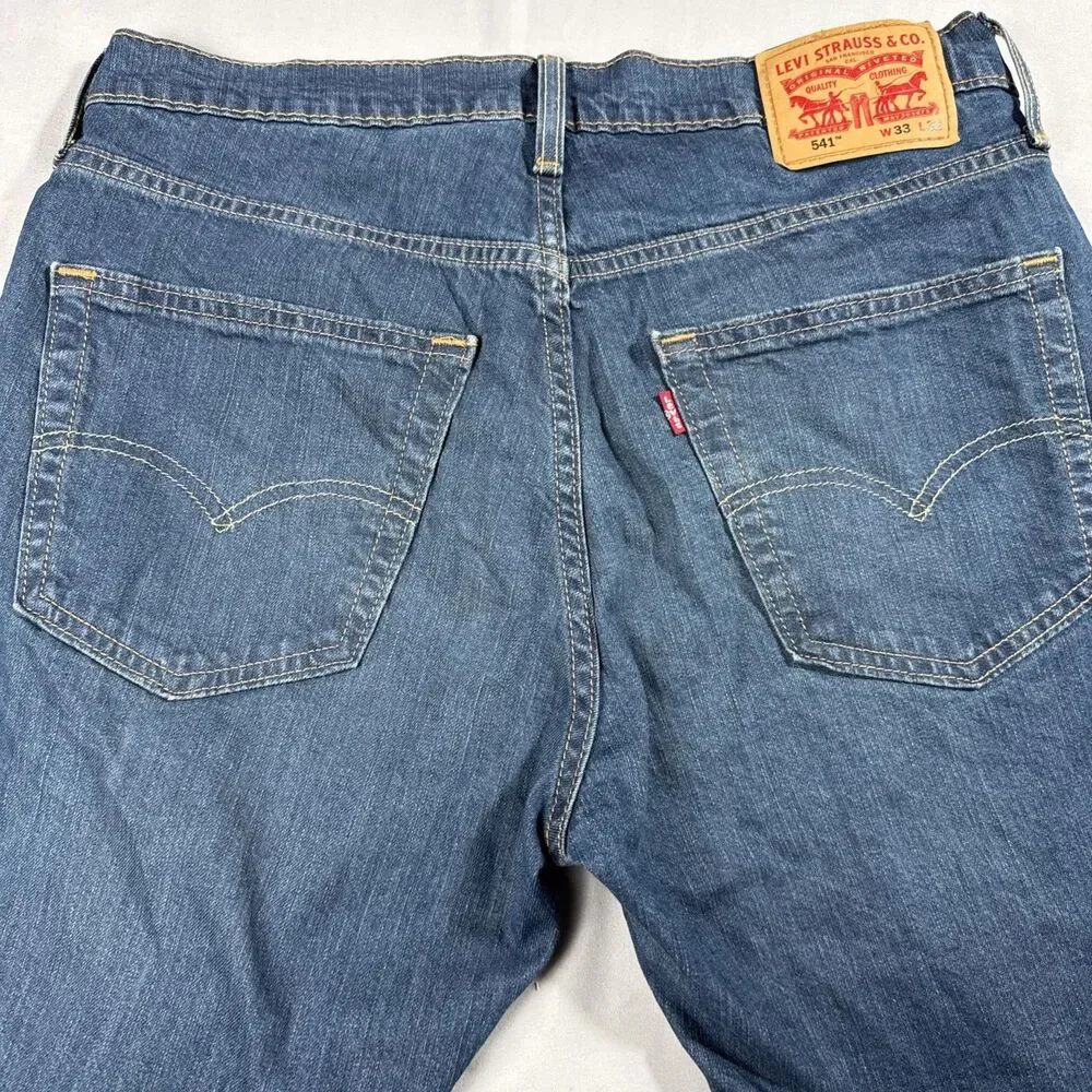Levis Mens 541 Size 33 x 32 Athletic Fit Jeans Dark Wash Denim